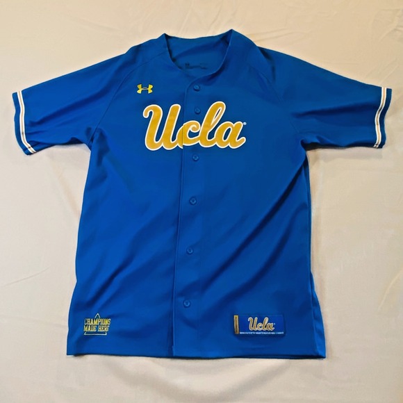 UCLA Bruins Blue‎ Gold Baseball Under Armour UA Jersey Medium Loose Heat Gear